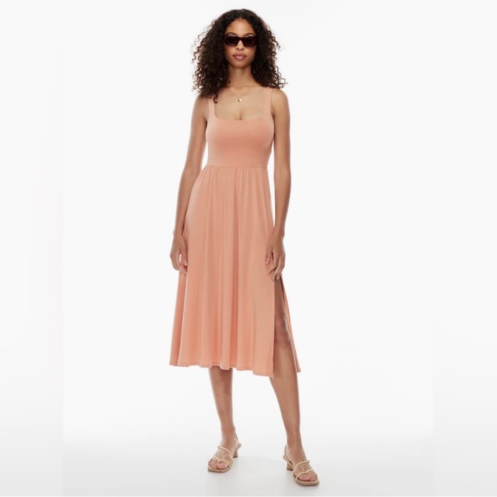 Aritzia Wilfred Midi Market Peach Summer Dress with Slit Size Medium- EUC